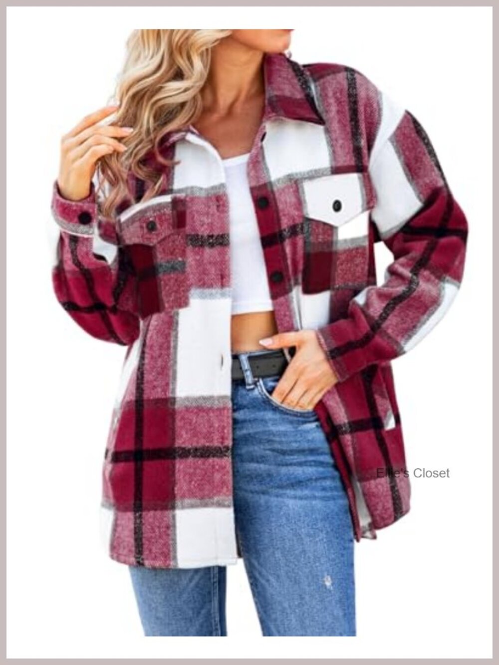 Women's Plaid Flannel Shacket Oversized Boyfriend Fit Button-Up Jacket